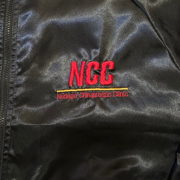 Retro Black & Red Satin Bomber Jacket | NCC Embroidered | Unisex Streetwear XL - Picture 2 of 6